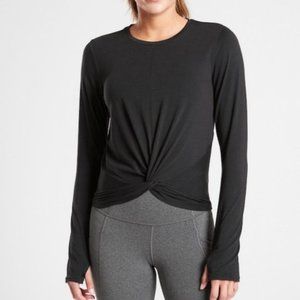 ATHLETA Black Essence Twist Athleisure Fitness Travel Top